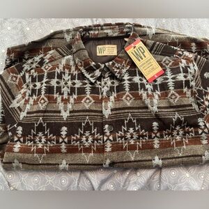 NWT XL Weatherproof Men's Aztec Pattern Cardigan Shacket Sweater Brown and Gray